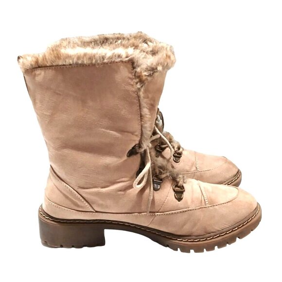 Bass Womens Snow Boots Size 7.5 Angelica Rubber Sole Lace Up Faux Fur Lined Tan - Picture 3 of 6
